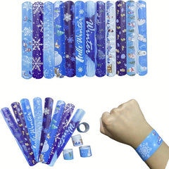 12pcs Snowflake Slap Bracelets Winter Theme Children's Party Favors