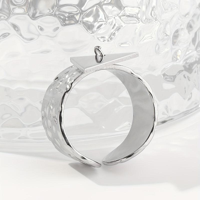 Steel Triangle Sequin Pendant Stainless Steel Ring For Women