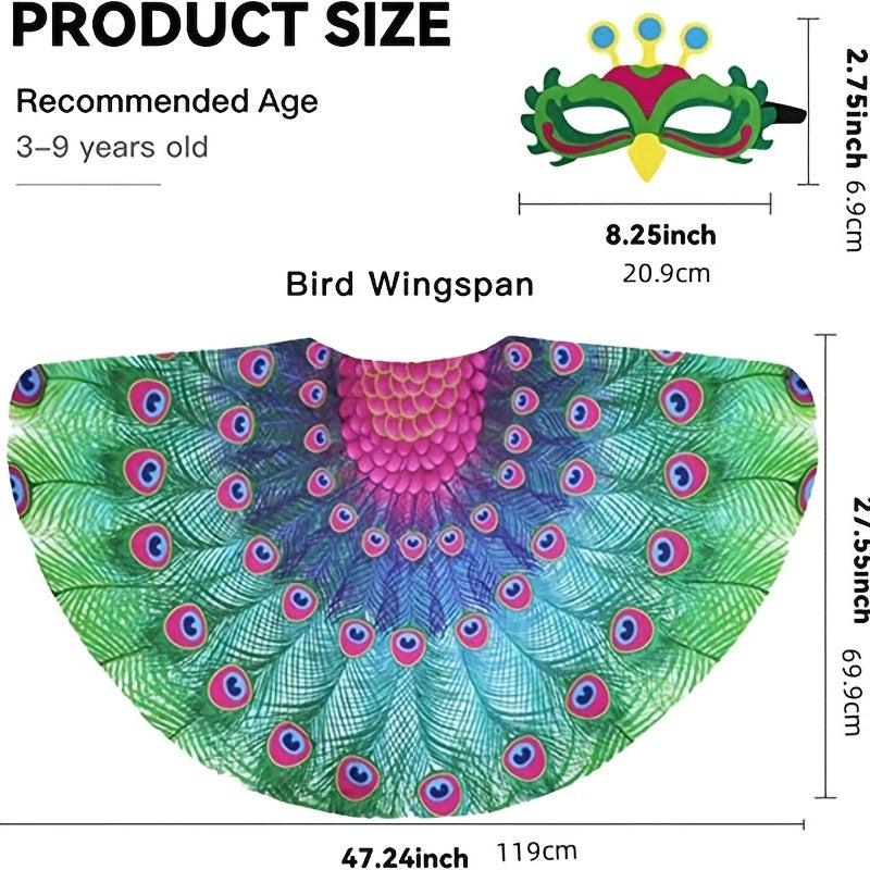 Kids Peacock Wings Costume Mask Set for Dress Up Parties