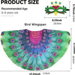 Kids Peacock Wings Costume Mask Set for Dress Up Parties