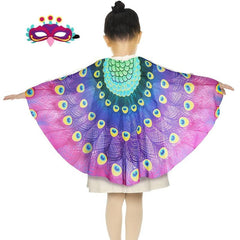 Kids Peacock Wings Costume Mask Set for Dress Up Parties