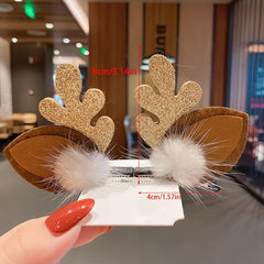 Christmas Hair Clips Children's Headwear Baby Butterfly Knot Deer Horn Hair Acce