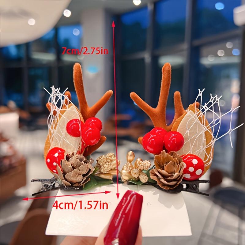 Christmas Hair Clips Children's Headwear Baby Butterfly Knot Deer Horn Hair Acce