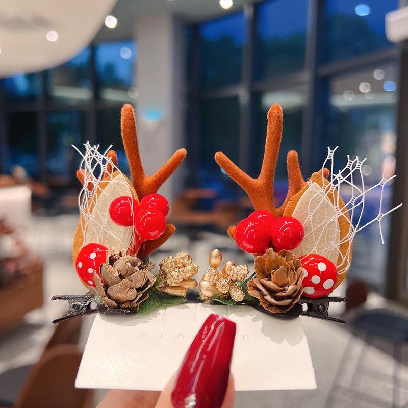 Christmas Hair Clips Children's Headwear Baby Butterfly Knot Deer Horn Hair Acce