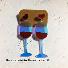 Discoloration Acrylic Red Wine Cup Earrings