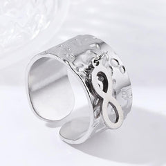 Rough Texture Stainless Steel Adjustable Ring for Party and Engagement