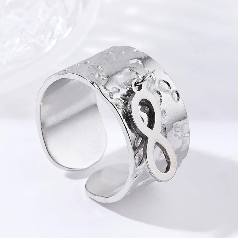 Rough Texture Stainless Steel Adjustable Ring for Party and Engagement
