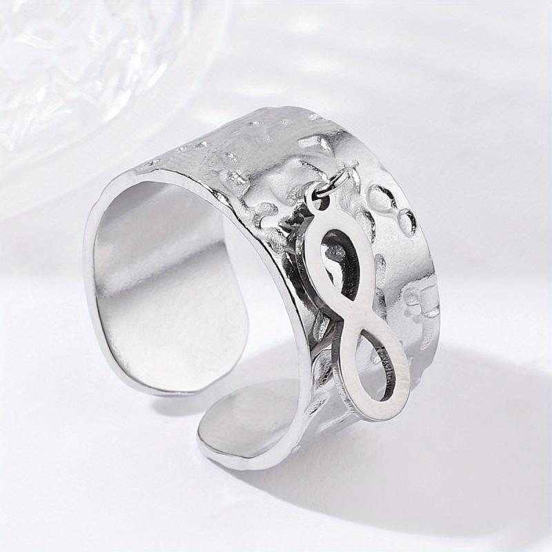Rough Texture Stainless Steel Adjustable Ring for Party and Engagement