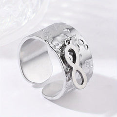 Rough Texture Stainless Steel Adjustable Ring for Party and Engagement