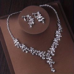 Princess Crown Earring Necklace Set Rhinestone Bridal Jewelry