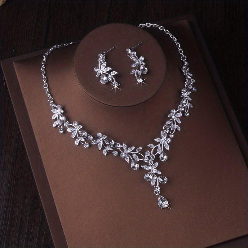 Princess Crown Earring Necklace Set Rhinestone Bridal Jewelry