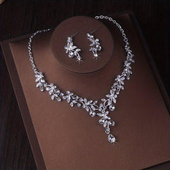 Princess Crown Earring Necklace Set Rhinestone Bridal Jewelry