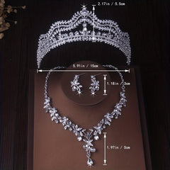 Princess Crown Earring Necklace Set Rhinestone Bridal Jewelry