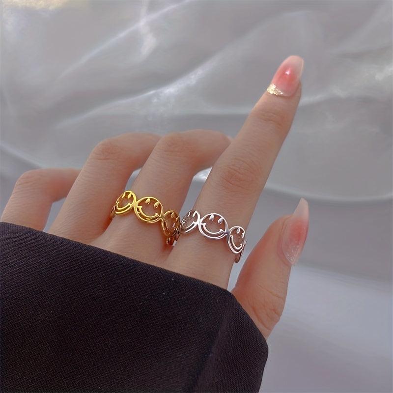 Adjustable Opening Vintage Style Plain Ring Smiling Face Ring Female
