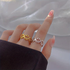 Adjustable Opening Vintage Style Plain Ring Smiling Face Ring Female