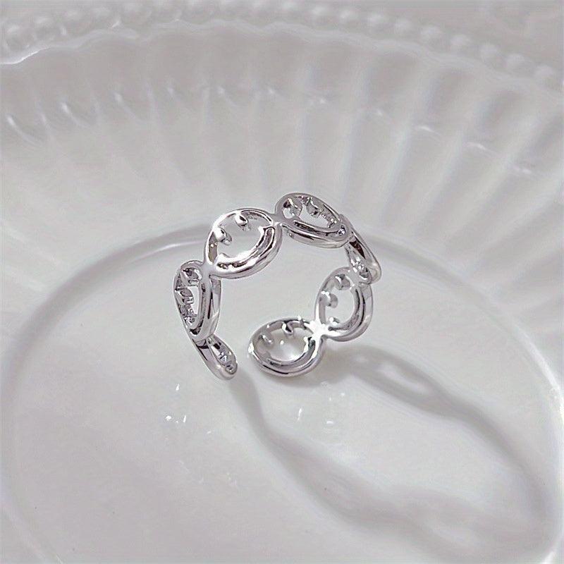 Adjustable Opening Vintage Style Plain Ring Smiling Face Ring Female