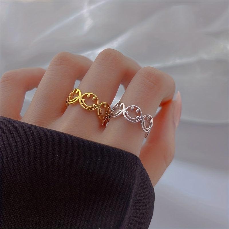 Adjustable Opening Vintage Style Plain Ring Smiling Face Ring Female