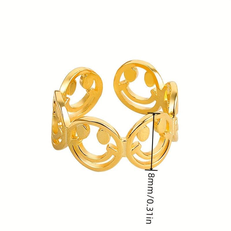 Adjustable Opening Vintage Style Plain Ring Smiling Face Ring Female