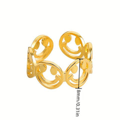 Adjustable Opening Vintage Style Plain Ring Smiling Face Ring Female