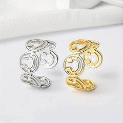 Adjustable Opening Vintage Style Plain Ring Smiling Face Ring Female