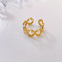 Adjustable Opening Vintage Style Plain Ring Smiling Face Ring Female