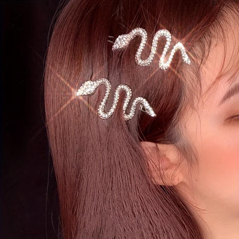 2pcs Metal Snake Hair Clips with Rhinestones Set Hair Accessories