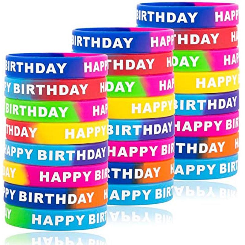 24pcs Happy Birthday Rubber Bracelets Colored Silicone Stretch Wristbands