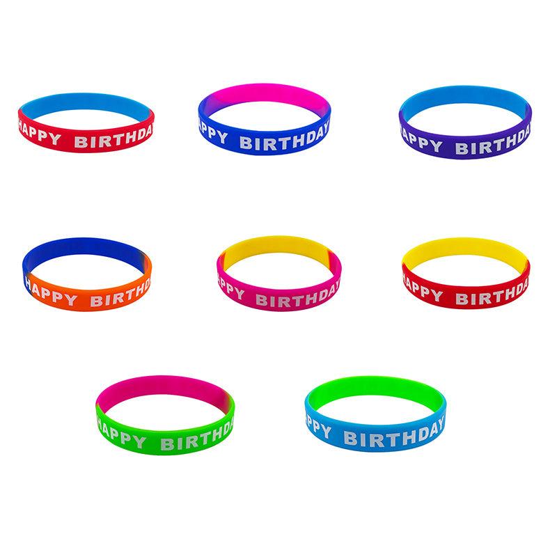 24pcs Happy Birthday Rubber Bracelets Colored Silicone Stretch Wristbands
