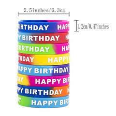 24pcs Happy Birthday Rubber Bracelets Colored Silicone Stretch Wristbands