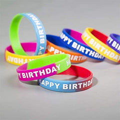24pcs Happy Birthday Rubber Bracelets Colored Silicone Stretch Wristbands