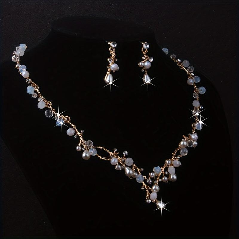 Bridal Jewelry Set with Rhinestone Necklace Earrings