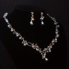 Bridal Jewelry Set with Rhinestone Necklace Earrings