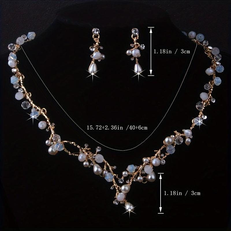 Bridal Jewelry Set with Rhinestone Necklace Earrings