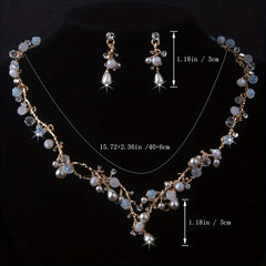Bridal Jewelry Set with Rhinestone Necklace Earrings