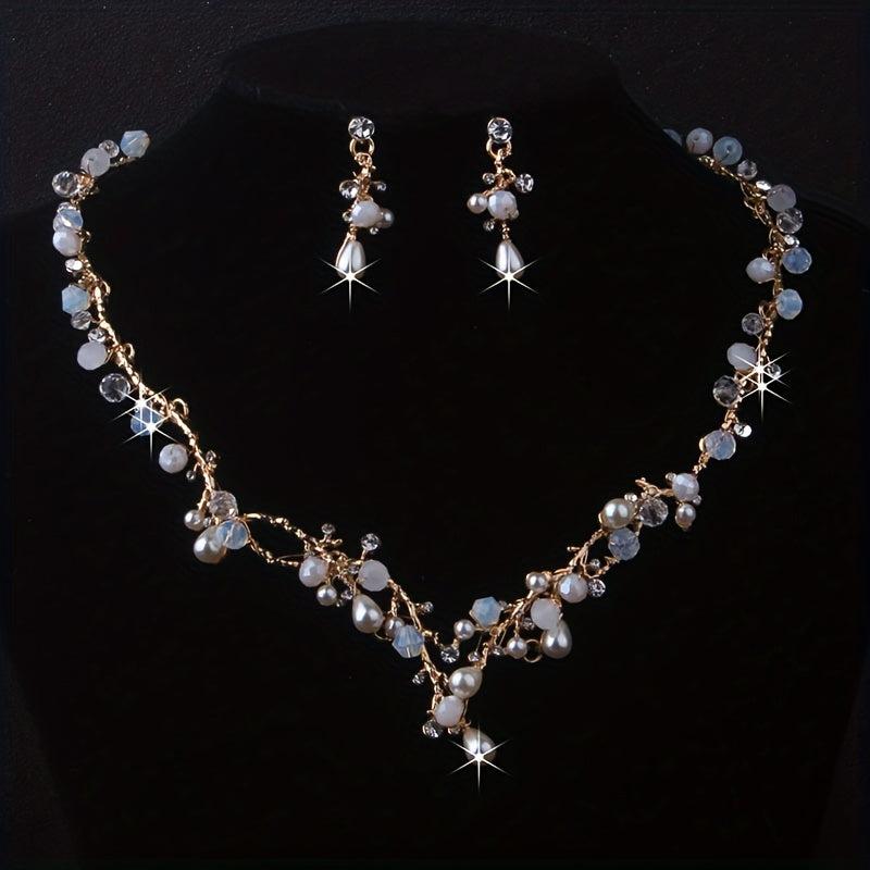 Bridal Jewelry Set with Rhinestone Necklace Earrings