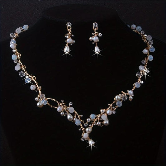 Bridal Jewelry Set with Rhinestone Necklace Earrings
