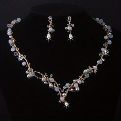 Bridal Jewelry Set with Rhinestone Necklace Earrings