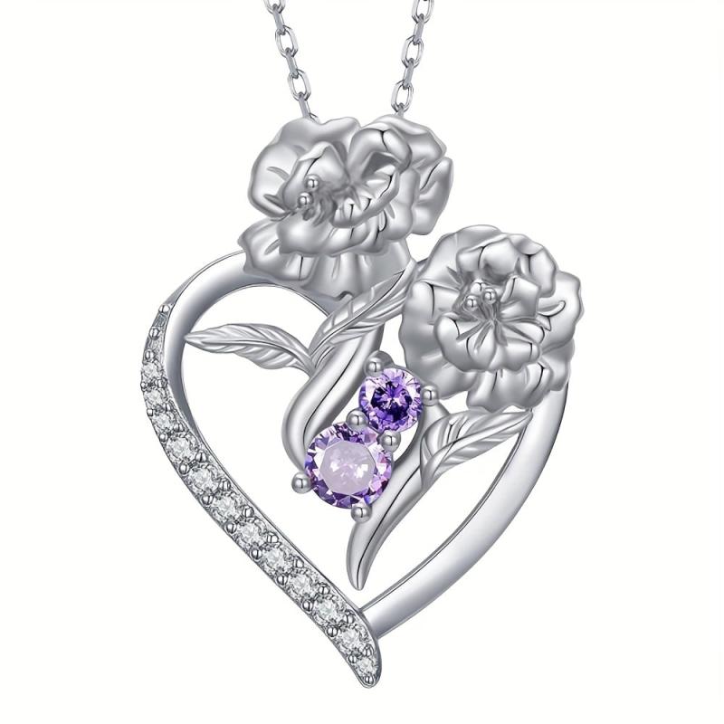 Heart Shaped Purple Rhinestone Pendant Necklace Romantic Gift