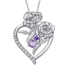 Heart Shaped Purple Rhinestone Pendant Necklace Romantic Gift