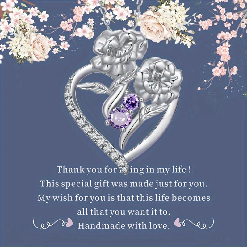 Heart Shaped Purple Rhinestone Pendant Necklace Romantic Gift