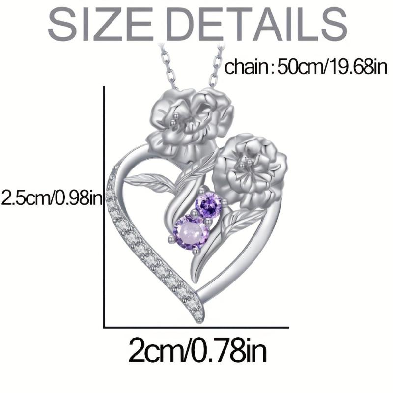 Heart Shaped Purple Rhinestone Pendant Necklace Romantic Gift