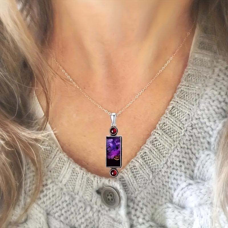 Purple Sky Pumpkin Castle Halloween Necklace Party