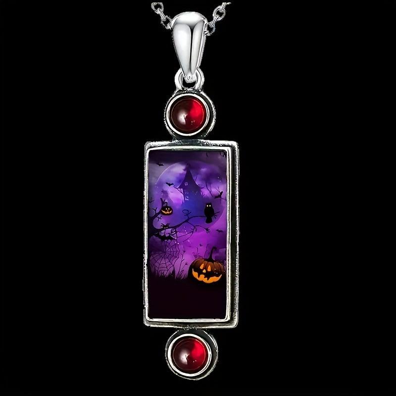 Purple Sky Pumpkin Castle Halloween Necklace Party