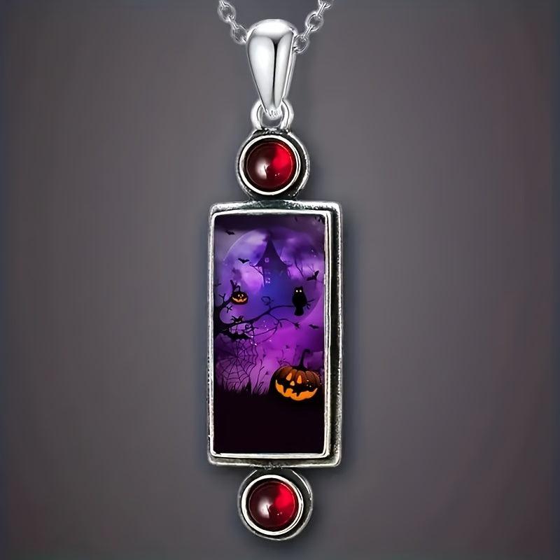 Purple Sky Pumpkin Castle Halloween Necklace Party
