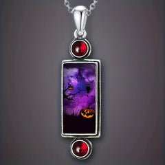 Purple Sky Pumpkin Castle Halloween Necklace Party