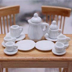 Dollhouse Kitchen Porcelain Tea Set 15pcs Ceramics for Doll Toy Supplies