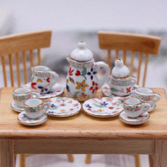 Dollhouse Kitchen Porcelain Tea Set 15pcs Ceramics for Doll Toy Supplies