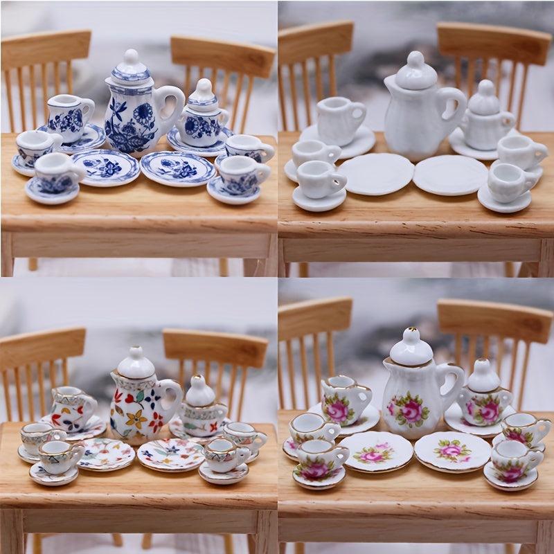 Dollhouse Kitchen Porcelain Tea Set 15pcs Ceramics for Doll Toy Supplies