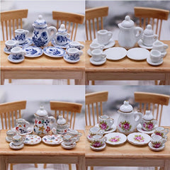 Dollhouse Kitchen Porcelain Tea Set 15pcs Ceramics for Doll Toy Supplies
