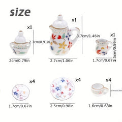 Dollhouse Kitchen Porcelain Tea Set 15pcs Ceramics for Doll Toy Supplies